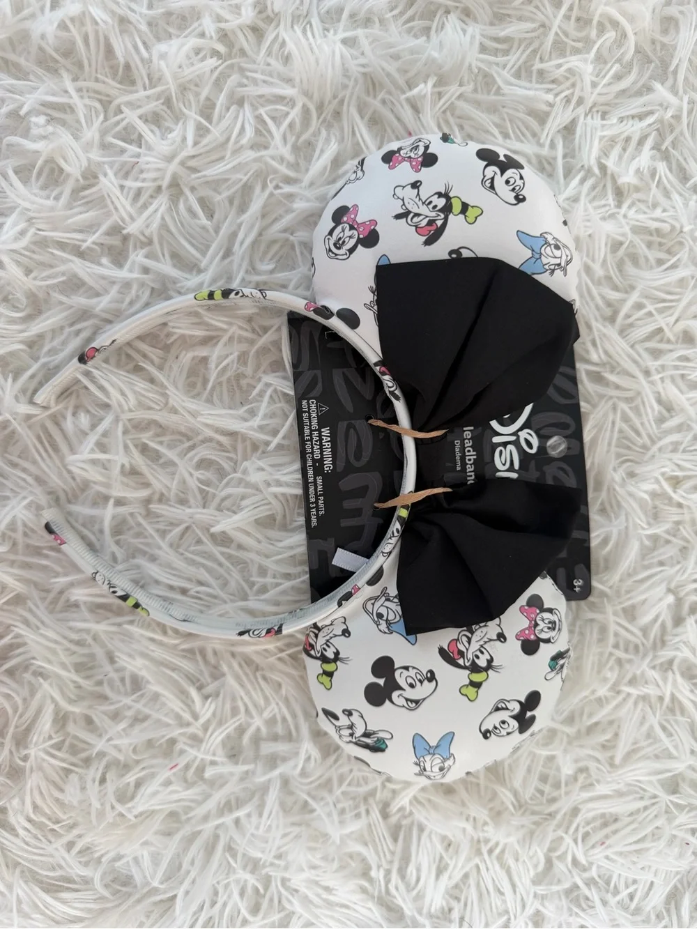 Disney White Headband with Black Bow and Colorful Character Accents